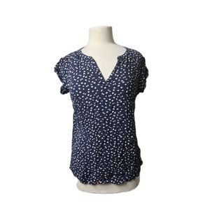 WOMENS TOM TAILOR NAVY V NECK SHORT SLEEVE PRINTED BLOUSE TOP SIZE 40/8